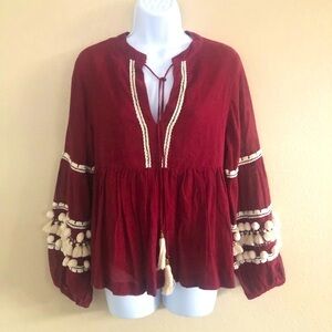 Vineet Bahl Anthropologie Nisha Boho Balloon Sleeves Peasant Top Size M